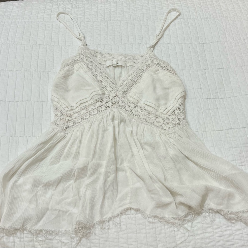 White Distressed Lace Flowy Tank Top